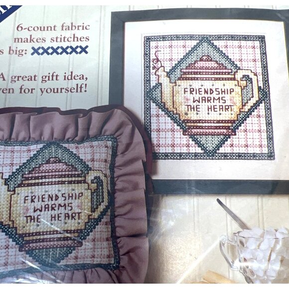 Friendship Warms The Heart Counted Cross-Stitch Kit  6-Count Fabric  8" X 8" Des - Picture 2 of 4